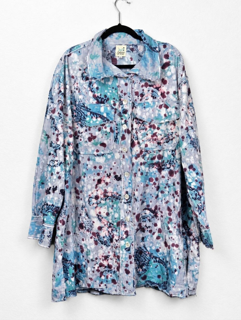 Jaded Gypsy L XL Oversized Cotton Tunic Shirt Lagenlook Boho Art to Wear Raw Hem